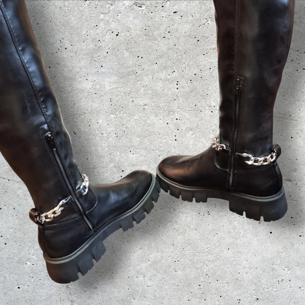 GBG Los Angeles Coen Thigh High With Chain Black Platform Boots Women Size 10